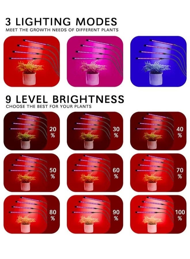 EETU LED Grow Light,4 Heads Clip On Plant Grow Light With 3-Color Mixed,3 Modes Timing Function Grow Light For Seedlings,3/9/12H Timer,For Indoor Plants - Image 5